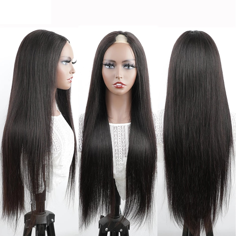 Venta caliente 30 34 pulgadas recta V No dejar fuera pelucas de cabello humano Remy peruano sin pegamento fino para mujeres peluca con parte U_voghion.com