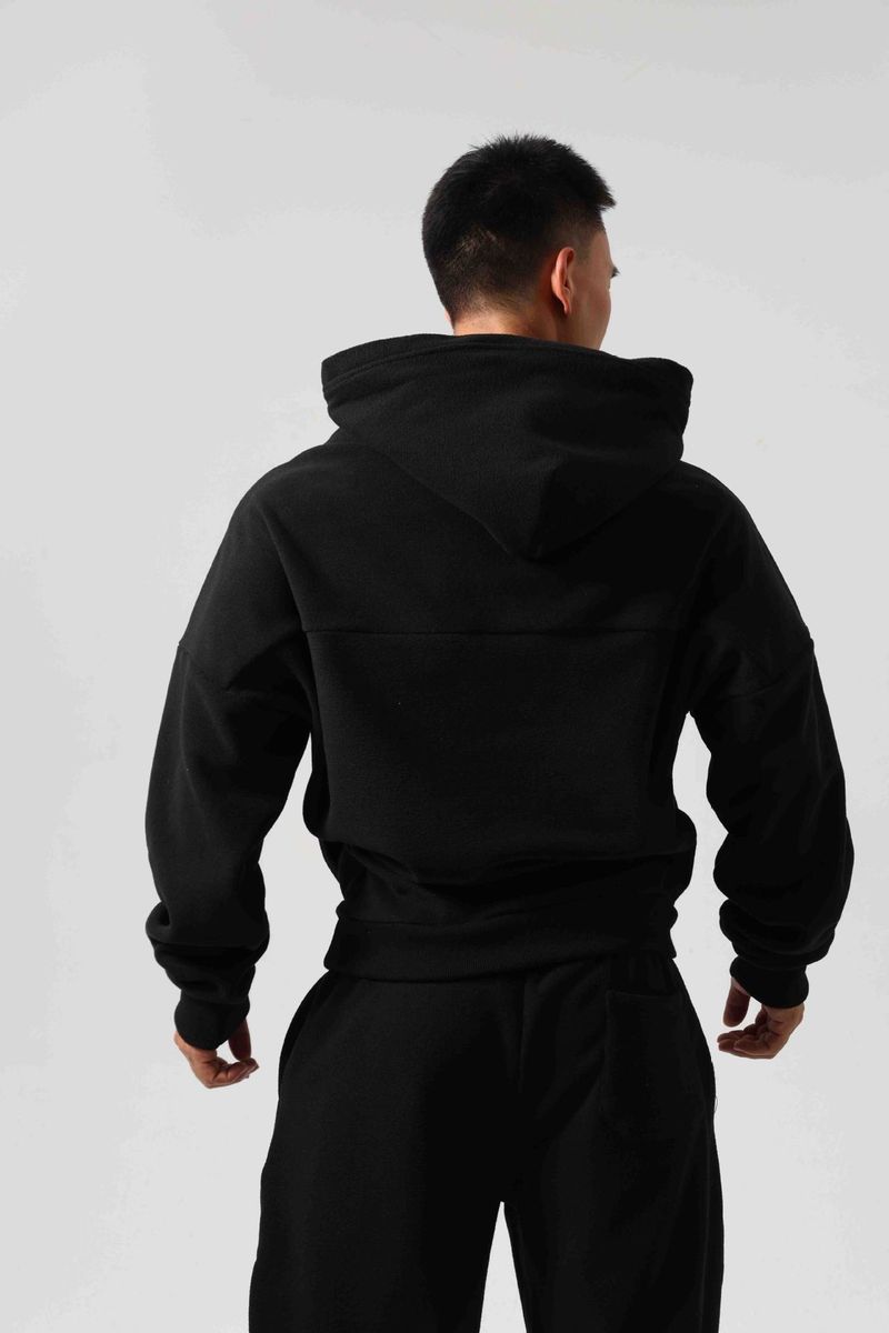 Felpa con cappuccio in pile ricamato da uomo - Pullover termico spazzolato a doppio strato per palestra e attività all'aperto (nero/blu navy, M-Xxxl)_voghion.com