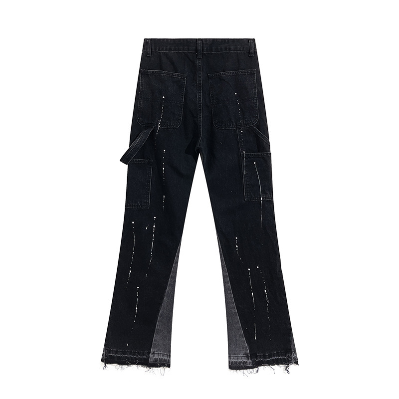 Pantaloni antispruzzo artificiali a gamba dritta in jeans elasticizzati di marca retrò e alla moda per coppie di uomini e donne_voghion.com