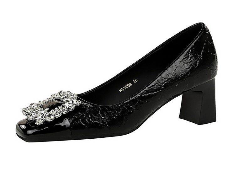 5299-K90 Wind Autumn/Winter New Women's Shoes Coarse Middle Heel Square Head Splicing For Slimming Single Shoe Water_voghion.com