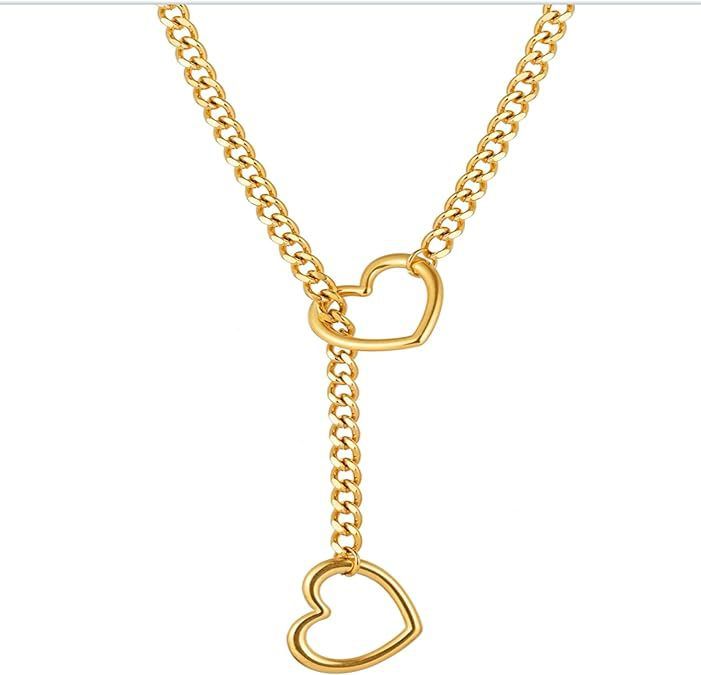 Paloli - Collana lunga da donna con catena scorrevole a forma di cuore, regolabile, stile punk rock cubano_voghion.com