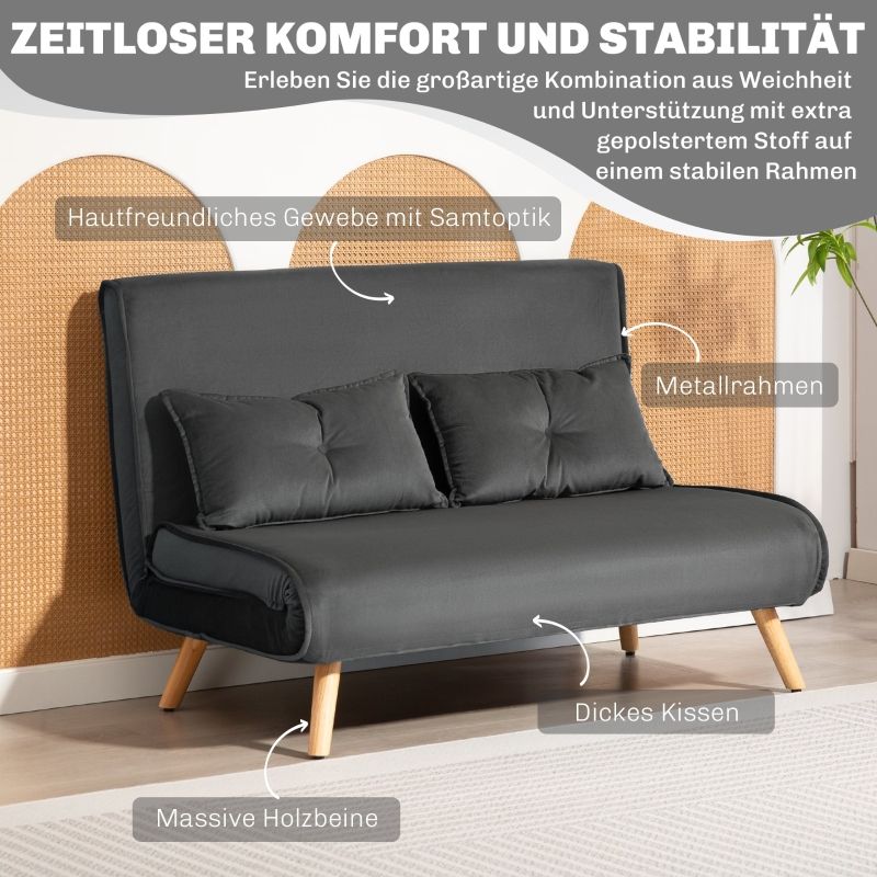 Divano a 2 posti, In Bett Umwandelbar, Verstellbare Rückenlehne, Grau_voghion.com