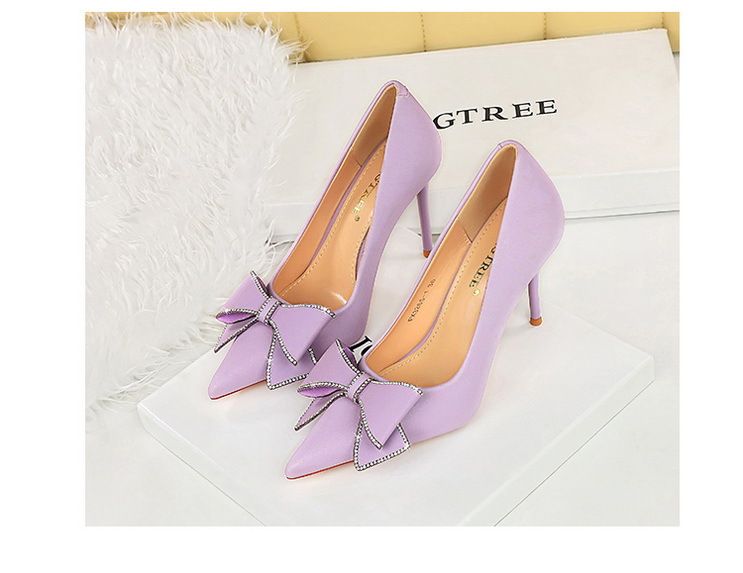 3265-H37 Bankett Mode Koreanische Ausgabe Schlanke frauen Flachen Mund Spitzen Wasser Diamant Bogen Einzelnen Schuhe High Heels_voghion.com