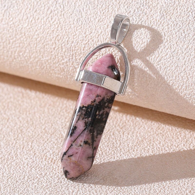 Natural stone pendant amethyst pink crystal hexagonal column pendant double pointed bullet single pendant accessories_voghion.com
