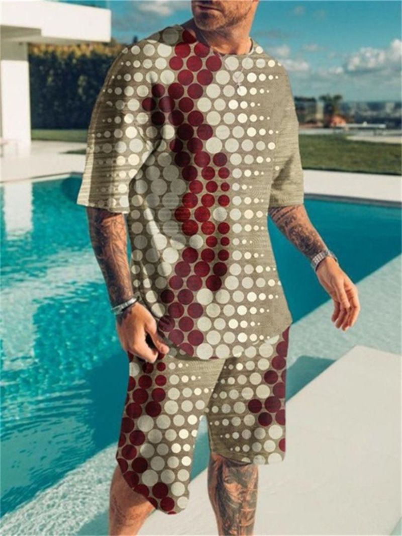 2023 Summer Mesh Set for Men's Trendy Casual Beach Style 3D Digital Printed T-shirt and Shorts_voghion.com