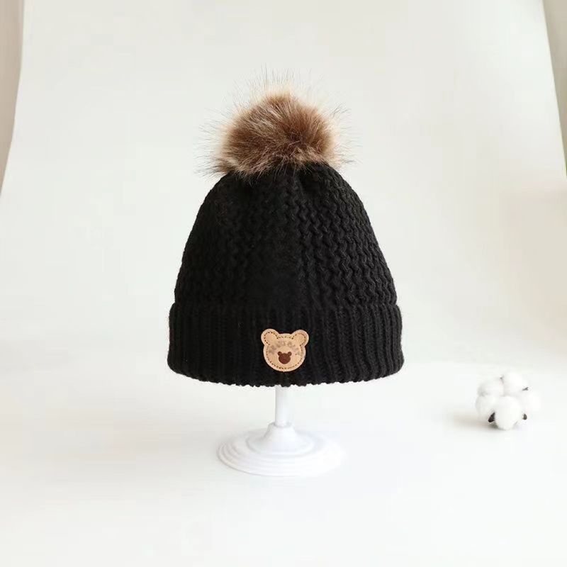 Sciarpa autunnale/invernale per bambini, due pezzi con velluto per uomo e donna, set di cappelli per neonati, berretto lavorato a maglia con orsetto_voghion.com
