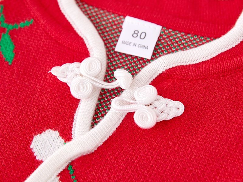 Mutter & Kinder Festliches Mädchen Strickprinzessinnenkleid Mädchen im chinesischen Stil Strickblumenmuster Rot A-Linie Langarmkleid Baby Kleinkind (S-XXL)_voghion.com
