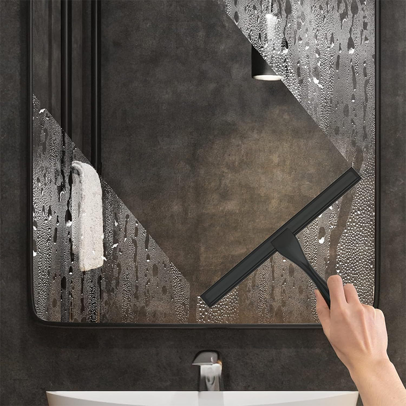 12" Black Stainless Steel Bathroom Squeegee With Square Anti-Decoupling Efficiently Cleans Shower Glass Doors, Tile Walls, Floors, Car Windows_voghion.com
