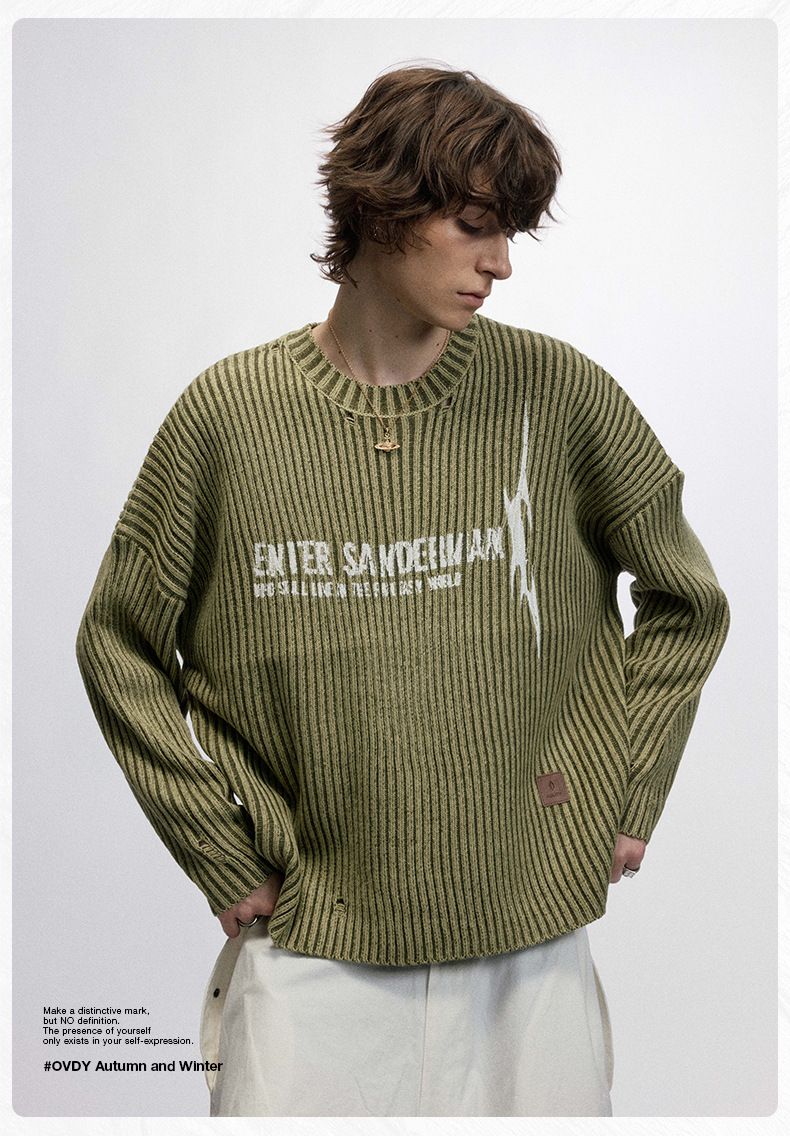 Pull à lettres style American Ins #OVDY avec position d'os ancienne, aiguille vide, pull en tricot début d'automne, unisexe_voghion.com