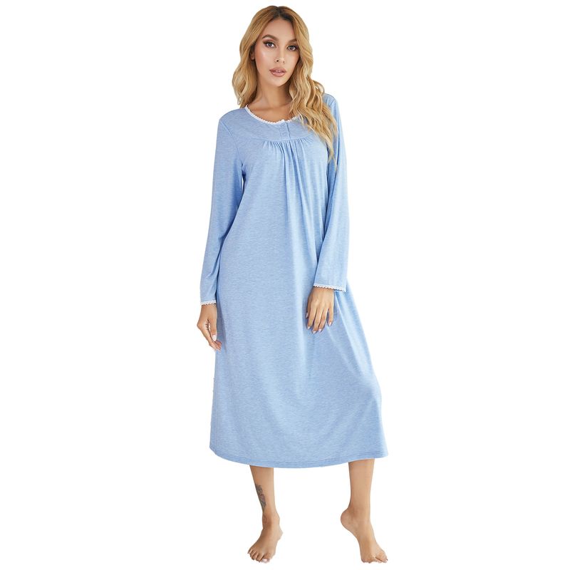 Gonna lunga da donna in cotone colorato, manica lunga, decorazione in pizzo, stropicciata, casual, da casa, camicia da notte da donna_voghion.com