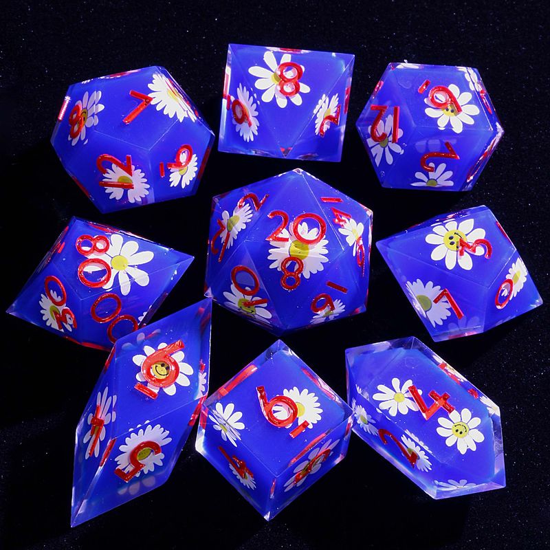 9 Polyhedrale Hars Dobbelstenen Sets D&D Denim Daisy Sun Voor Dungeons Dragons RPG_voghion.com