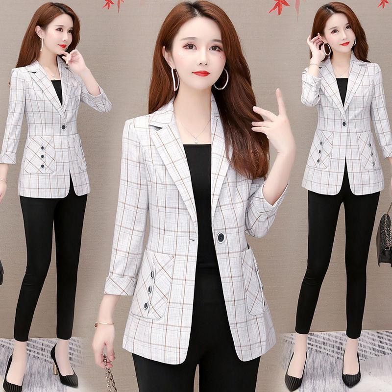 Blazer piccolo a quadri da donna, nuovo stile 2025, elegante vestibilità slim, trench corto e sottile che stringe la vita primaverile e autunnale_voghion.com
