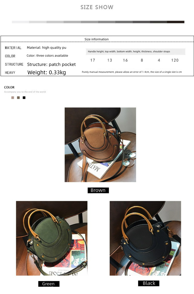 Borsa a tracolla monospalla con patchwork opaco, piccola, rotonda, da donna, modello 2025_voghion.com