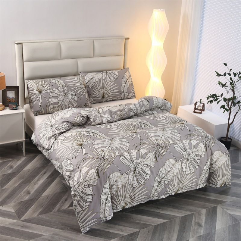 Conjunto de capa de edredom de algodão escovado de luxo estampado - roupa de cama macia tamanho casal/queen/king size para casa e dormitório universitário_voghion.com