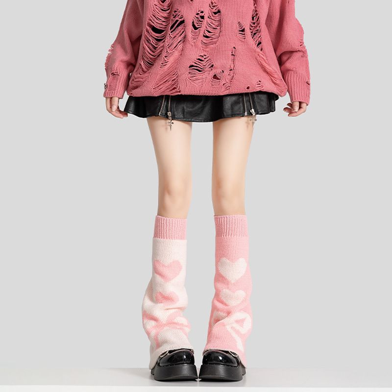 Chaussettes Red Heart pour l'hiver, chauffe-mollets en tricot chauds, élégantes et polyvalentes_voghion.com