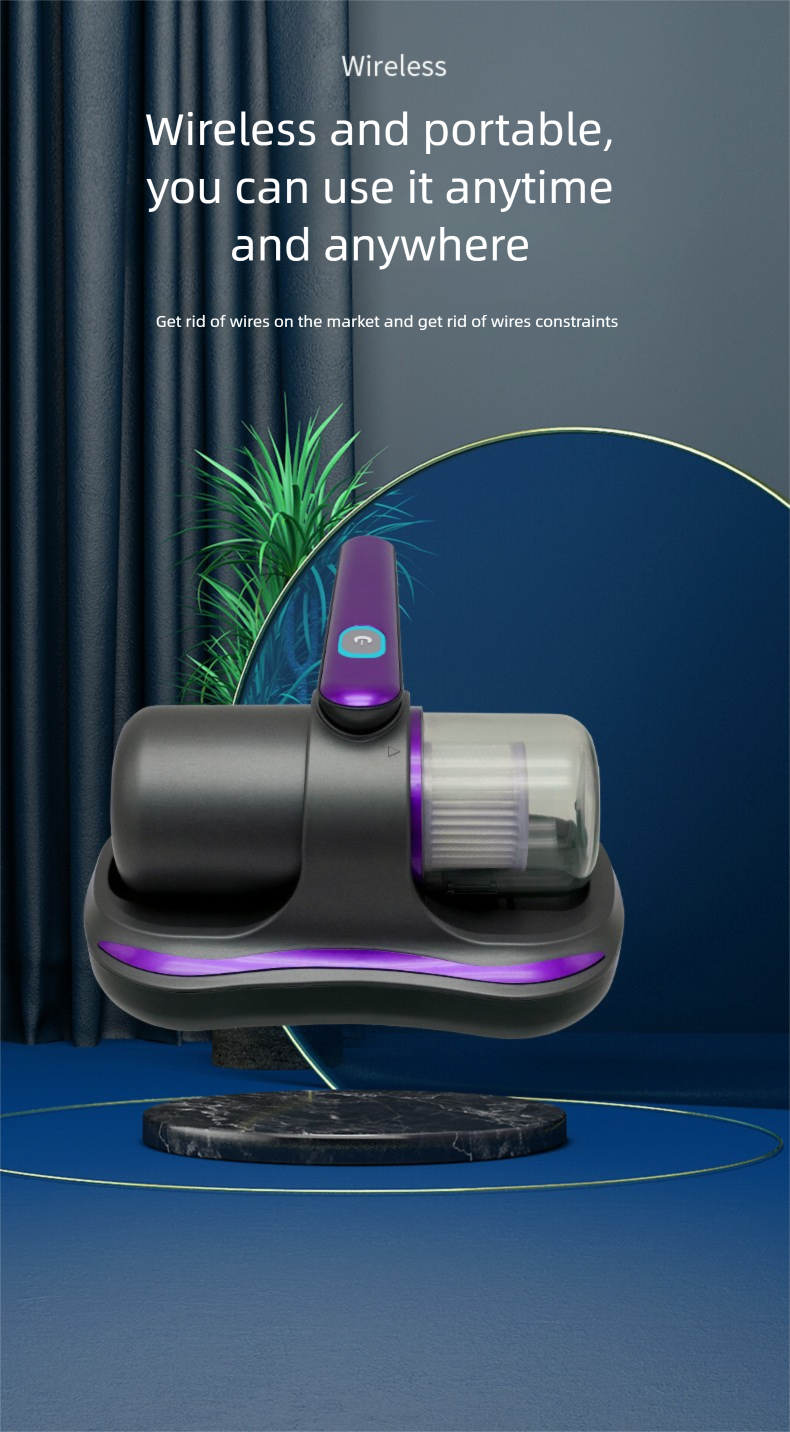Aspiradora UV inalámbrica para ácaros - Esterilizador eléctrico de colchones con potente succión y eliminador de ácaros portátil_voghion.com