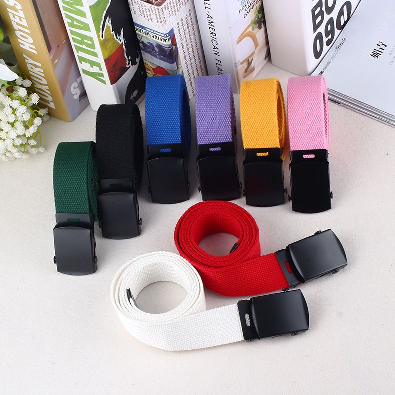 Neu Nylon Canvas Student Schwarzer Knopf Jeansgürtel_voghion.com