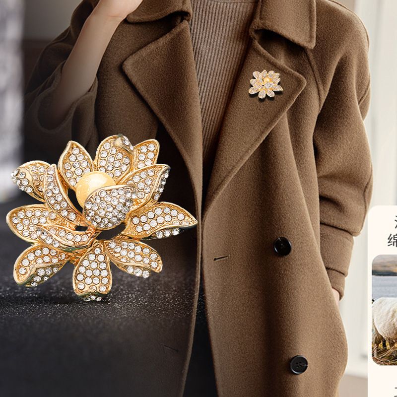 Broche para mulheres, flor de lótus, temperamento elegante, pino de colarinho fixo anti-exposição, acessórios de vestuário, joias de alfinetes_voghion.com