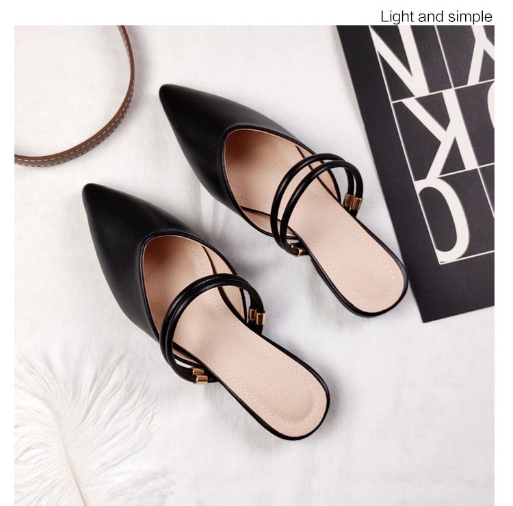 Estate Baotou Half Cool Tuo Testa a punta da donna Fondo piatto Due Indossa Esterno Indossa Lazy No Back Heels Muller Large_voghion.com