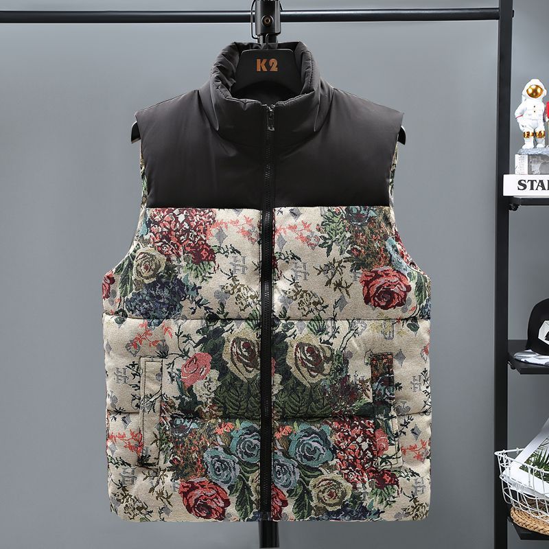 Gençler ve Yetişkinler İçin Moda Kapitone Şişme Yelek - Çiçek ve Kare Desenli Büyük Boy Kışlık Kolsuz Ceket_voghion.com