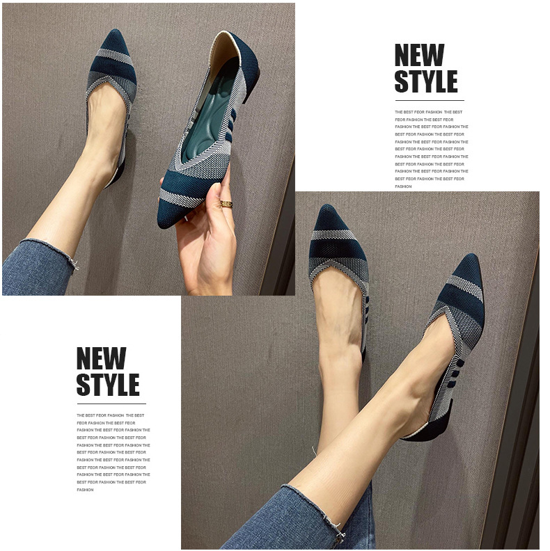 Scarpe da donna con tacco basso, con punta volante, in maglia, con involtini di pollo, per il commercio estero transfrontaliero_voghion.com