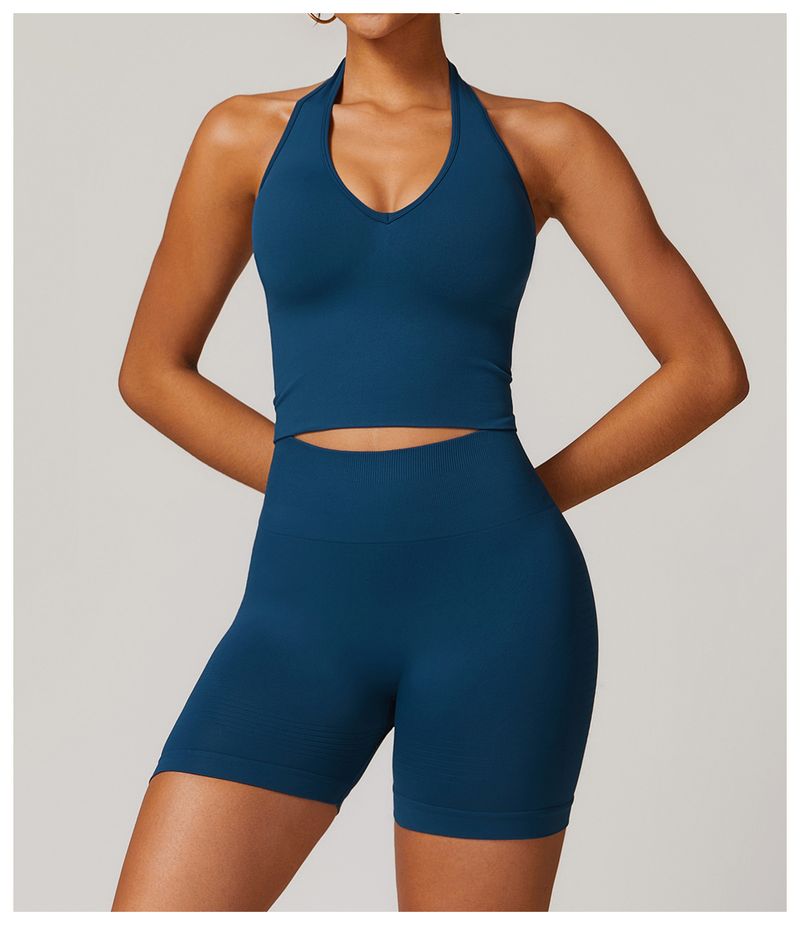 Roupas femininas Respirável Halter Neck Lindas Costas Yoga Sutiã Sem Costura Roupa Interior Esportiva Feminina Verão À Prova de Choque Fitness Top 7725_voghion.com