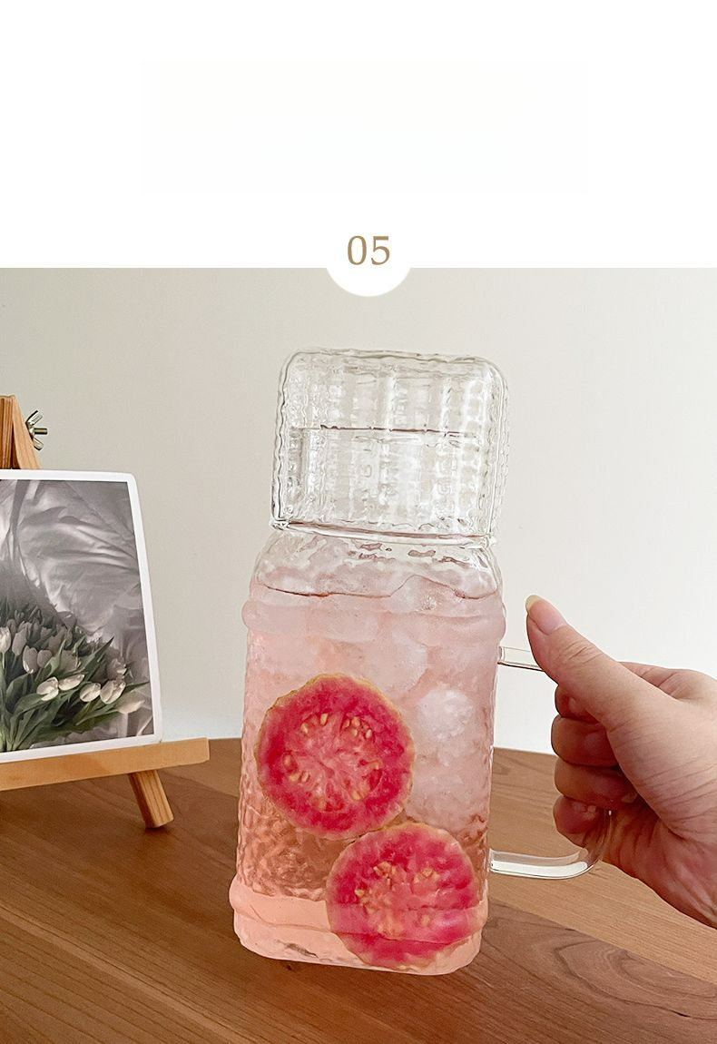 Gehämmerter Kaltwasserkrug, Glasbecher, Borosilikatglas, hitzebeständig, explosionsgeschützt, für den Heimgebrauch, Verbrühungsschutz, mit Griff_voghion.com