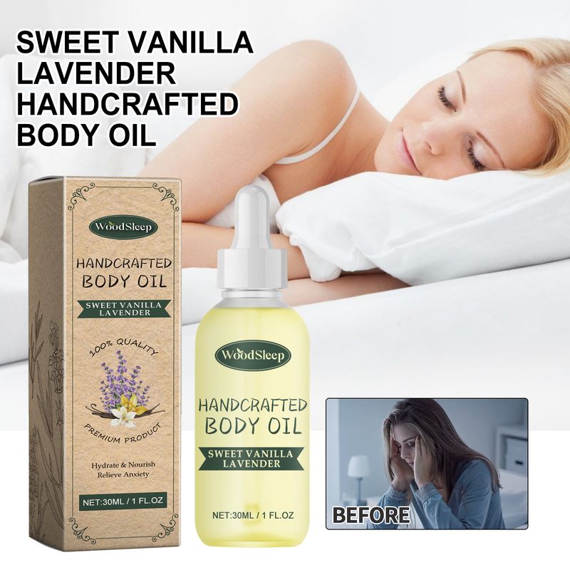 WoodSleep Sweet Vanilla Lavender Handcrafted Body Oil, Reduce Anxiety Improve Sleep Moisturizing Fade Uneven Tone_voghion.com