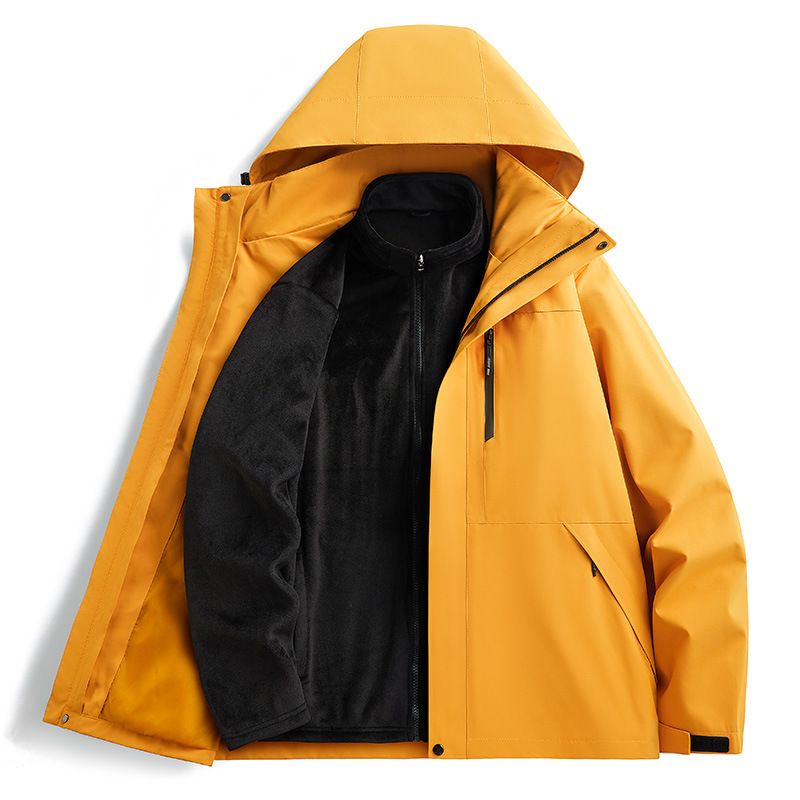 Herbst-Winter-Outdoor-3-in-1 für Männer und Frauen, winddicht, wasserabweisend, überdachbares Thermofutter, Wandern mit Kapuze_voghion.com