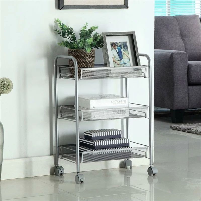 For Utility With Cart Storage Cart Rolling Metal 3Tier Wheels Office Kitchen Cart_voghion.com