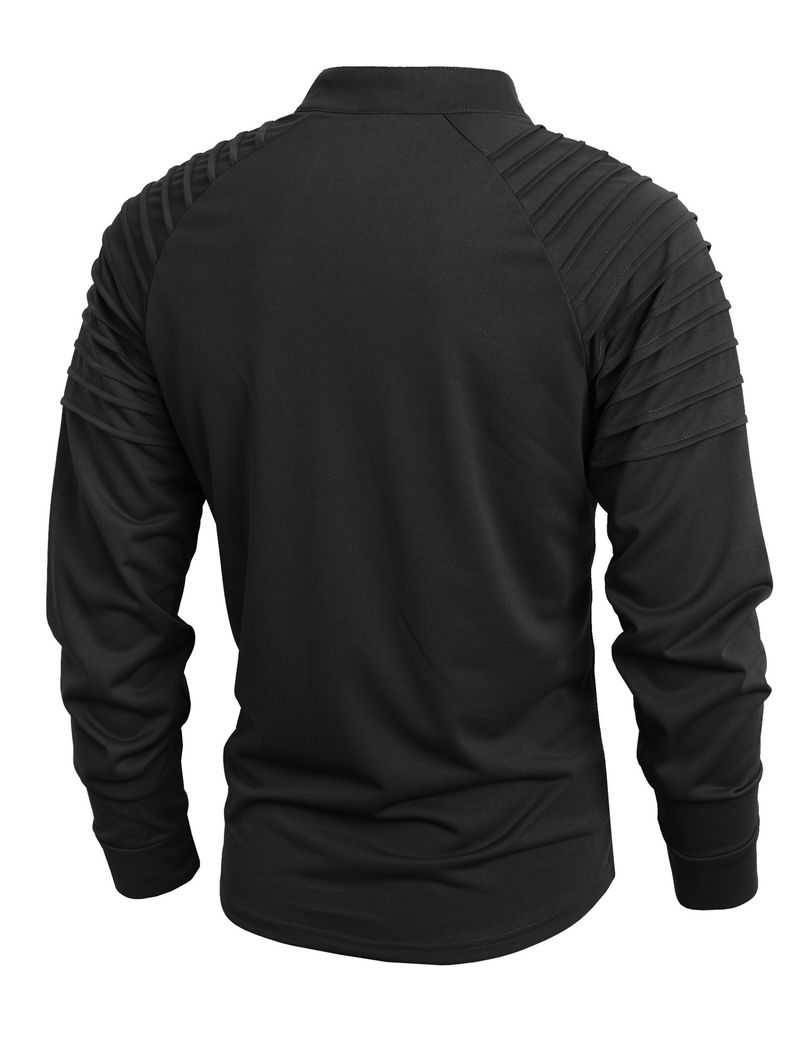 Men's Performance Stripe Zip-Neck T-Shirt – Moisture-Wicking Long Sleeve Workout Top For Gym & Streetwear_voghion.com