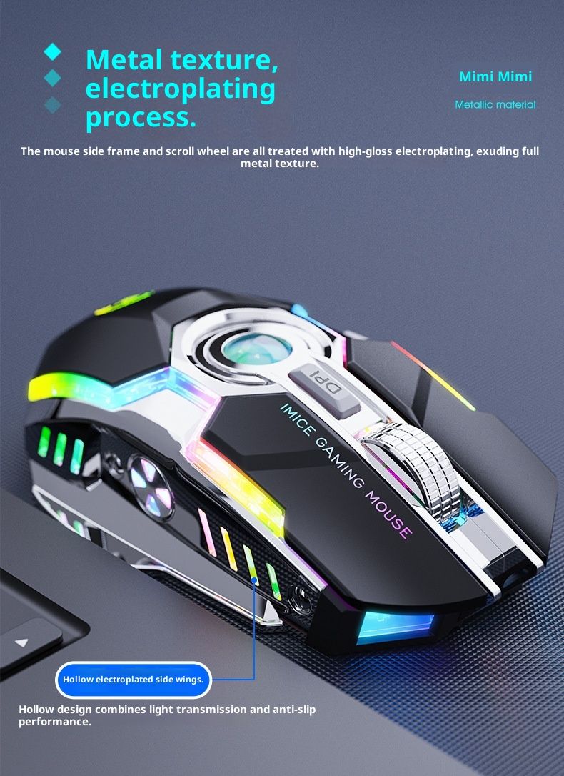 Digitex Digitex IMICE Fornitura diretta dalla fabbrica Mouse da gioco wireless con luce fluente RGB ricaricabile da 2,4 G a 7 pulsanti, regalo_voghion.com