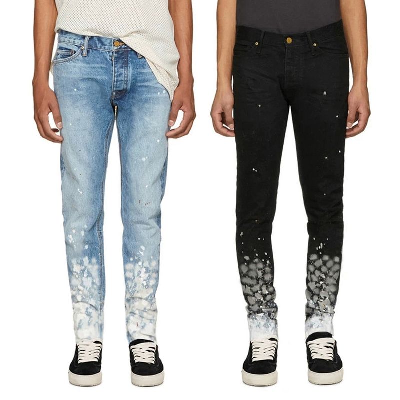 Suitable For All Seasons Splash Ink Button Fly Cuff Zipper FOG Style Stacked Skinny Jeans_voghion.com
