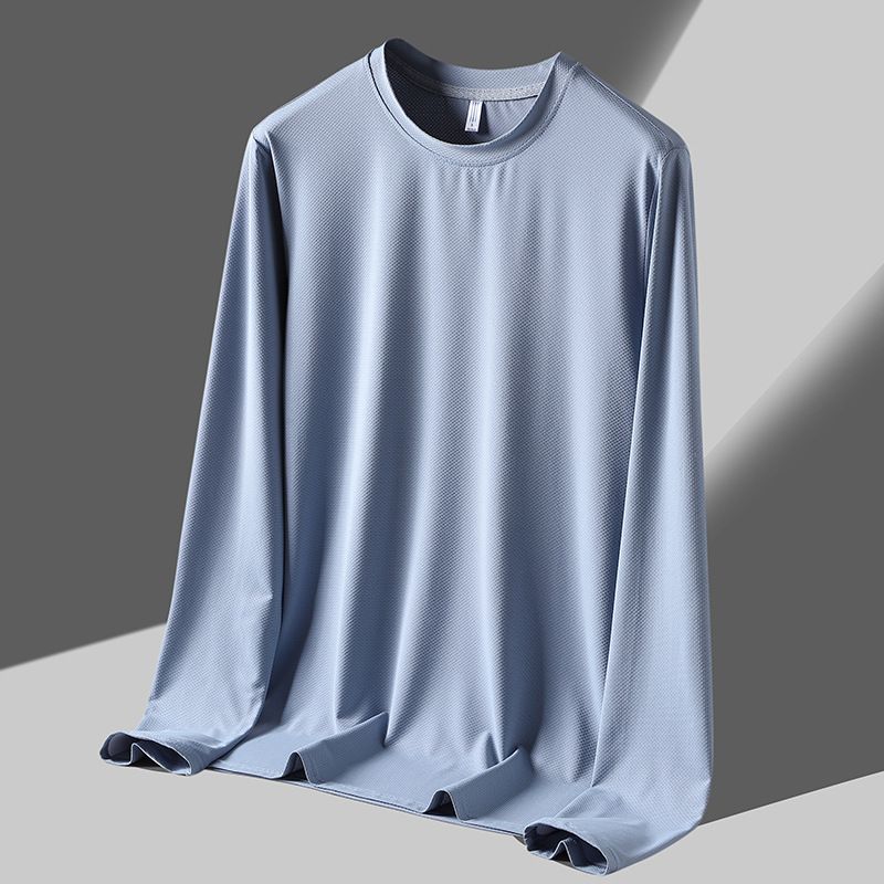 Maglietta a maniche lunghe in jacquard morbida e traspirante per uomo, sottile seta ghiacciata estiva, asciugatura rapida, sole_voghion.com