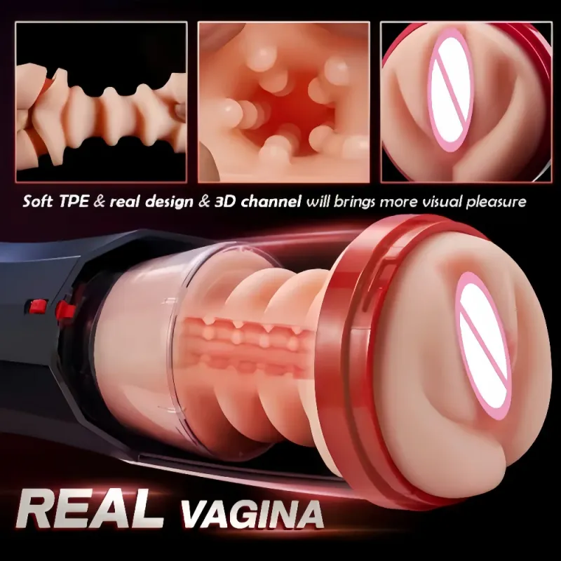 Masturbateur masculin télescopique rotatif automatique, anus réaliste en forme de ventouse d'avion, en silicone TEP, avec vibrations vaginales._voghion.com
