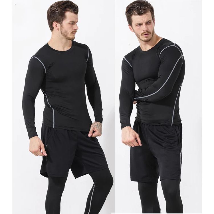 Camiseta deportiva de manga larga ajustada para hombre: camiseta de compresión transpirable y de secado rápido para gimnasio, running, baloncesto y entrenamiento de fútbol._voghion.com