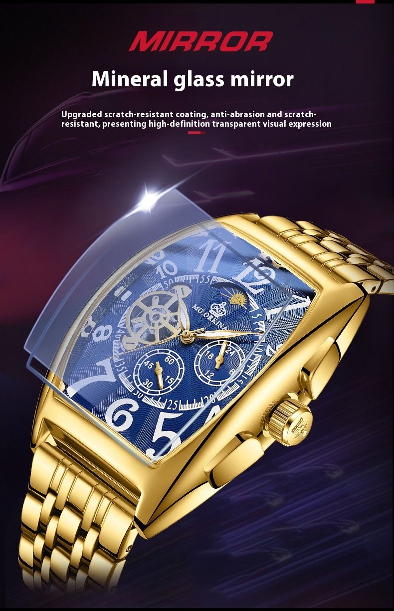 New light luxury tonneau exquisite type waterproof skeleton fashion personality hundred automatic mechanical watch men_voghion.com