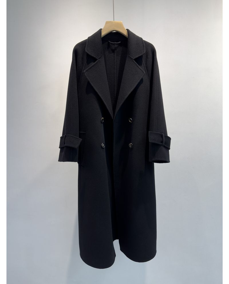 Trench double-face di lusso in misto cashmere e seta per donna – Elegante design con spalle scese, cappotto lungo aderente con drappeggio lusinghiero_voghion.com