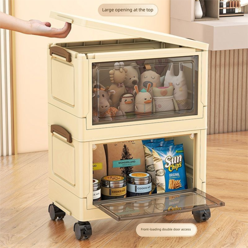 No-Installation Thickened Folding Double Door Home Living Room Multi-Functional Mobile Snack Simple Storage Cabinet_voghion.com