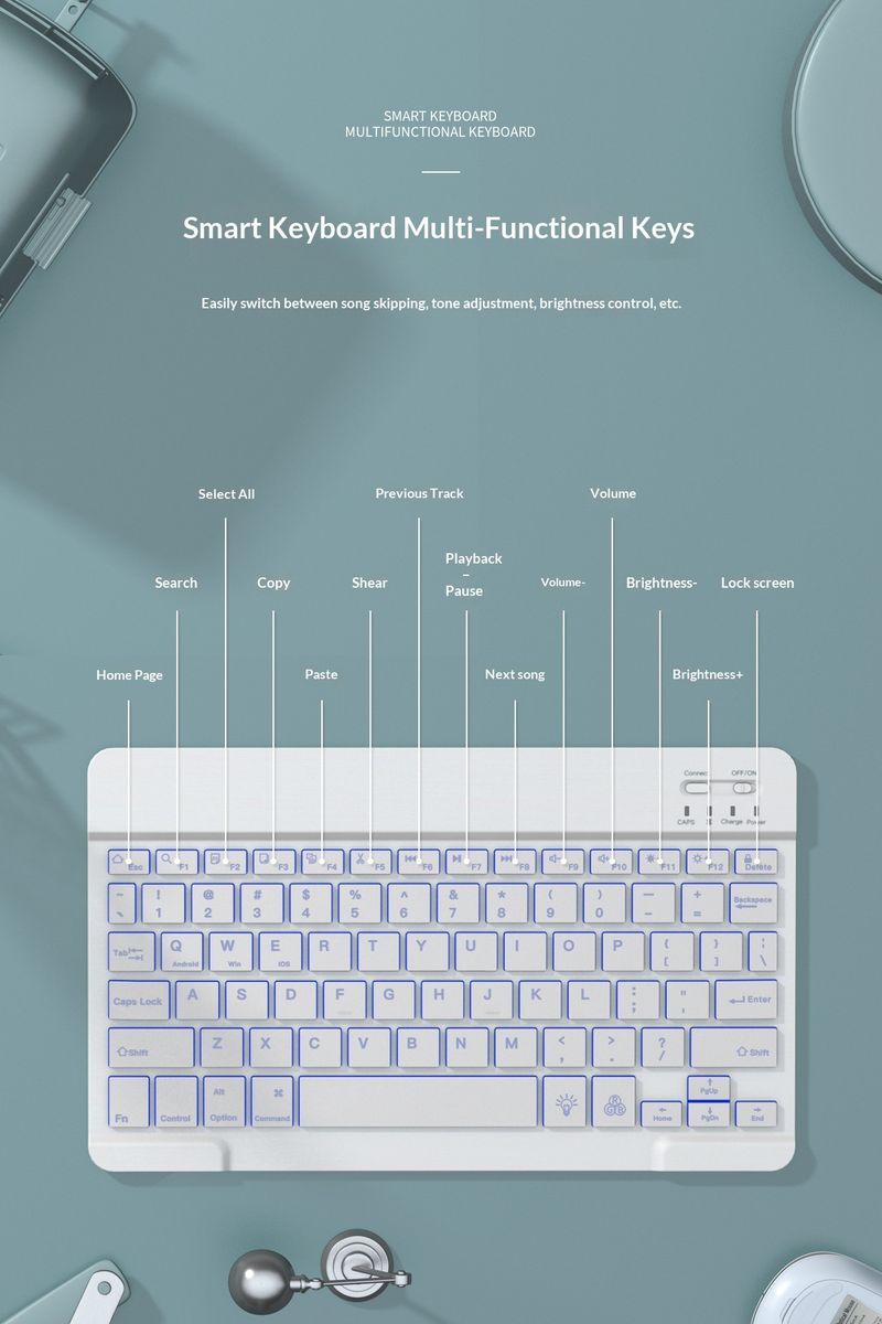 NeoGear 10-Zoll-Tastatur mit farbiger Hintergrundbeleuchtung, kabellos, Bluetooth-kompatibel mit Smartphones und Tablets, magnetisch, tragbar, leise und mit Beleuchtung_voghion.com