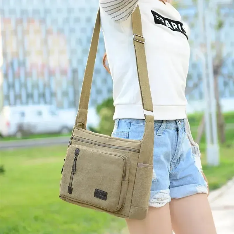 Canvas Shoulder Bag Bottle Men Women Casual Simple Fashion Retro Crossbody Cross Square Multi Layered 250314l_voghion.com