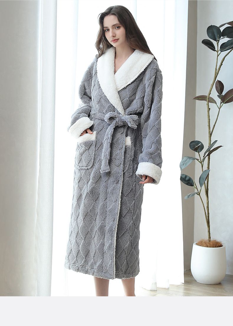 Koppelpyjama Jacquard bequem Kotteng Samt Hierscht a Wanter neie Stil Nuetshemd Revers waarm a komfortabel Heemkleeder Pyjama Bademantel_voghion.com