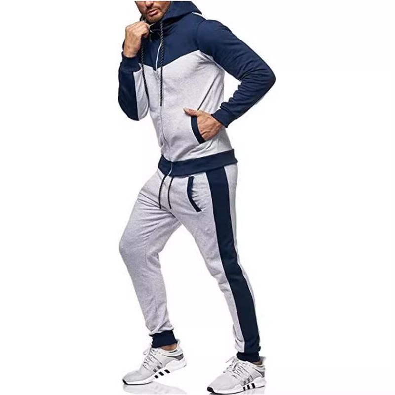 2025 Autumn Winter Men's Hooded Color Block Casual Sports Cardigan Set_voghion.com