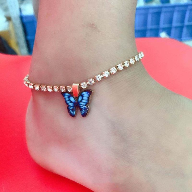 Kreatives Armband mit Strass-Anhänger für Frauen, trendiges Element, neues buntes Schmetterlings-Fußkettchen_voghion.com