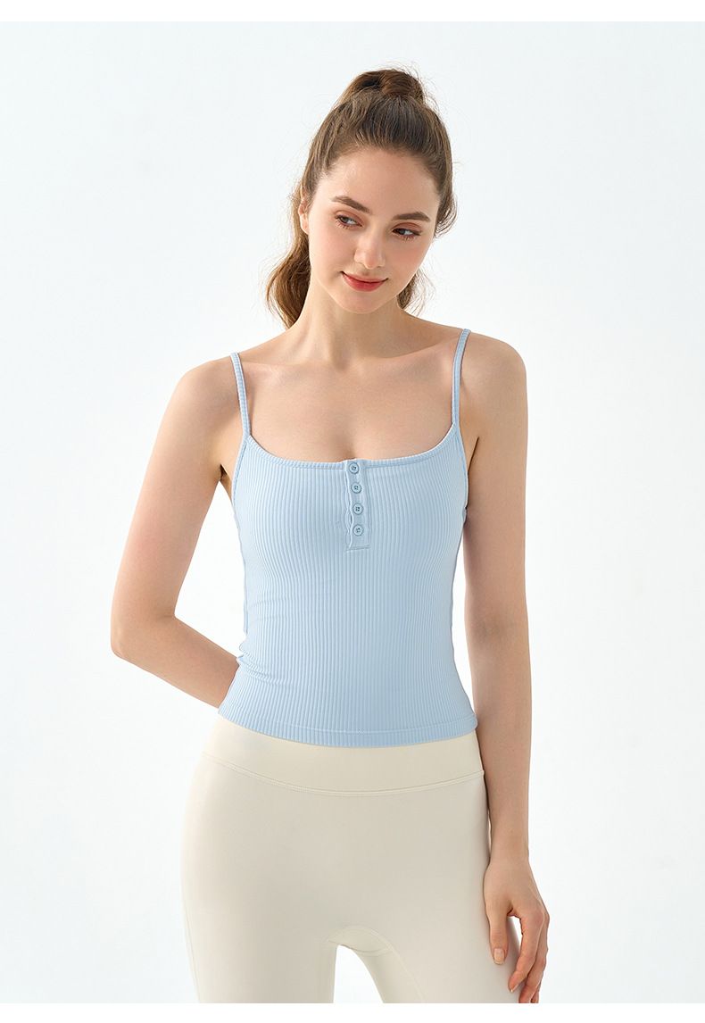 Odzież damska Seksowna koszulka do jogi z kwadratowym dekoltem i ramiączkami spaghetti z ochraniaczem na klatkę piersiową dla kobiet do noszenia jako warstwa zewnętrzna Uniwersalny i smukły top do pilatesu_voghion.com