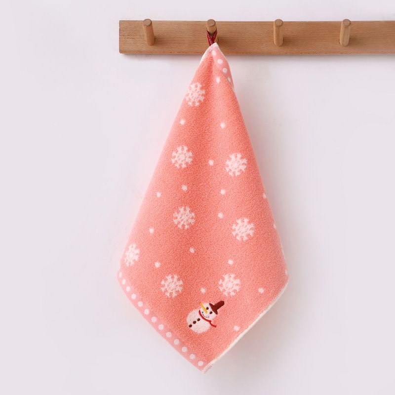 Lillian Children's Cartoon Household Hanging Hand Multi-color Soft Embroidered Jacquard Face Snowman Square Towel_voghion.com
