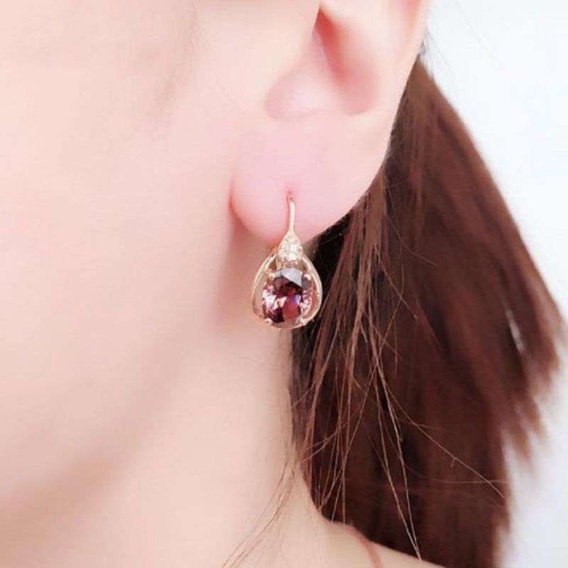 Women's Jewelry Purple Gold Plated With Rose Gold Fashionable Shiny Colored Gold Inlaid Zircon Smoky Zircon Earrings_voghion.com