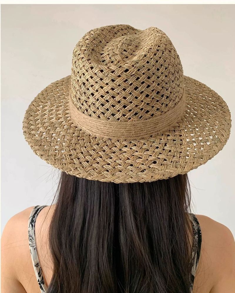 Cappello da spiaggia in paglia Panama Jazz intrecciata in stile francese, per uomo e donna, con parasole estivo_voghion.com