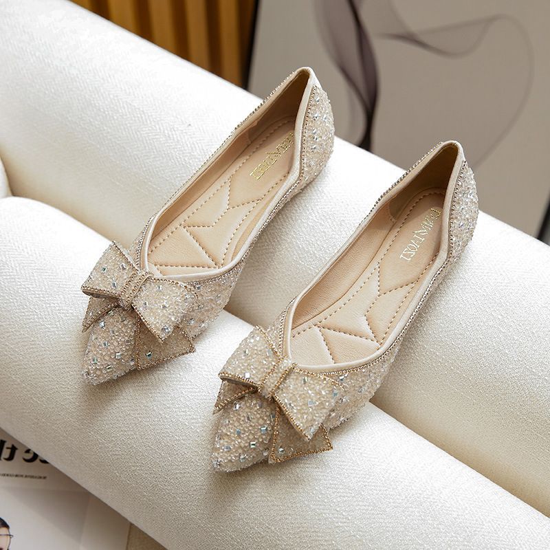 2025 New Spring Summer Shallow Pointed Toe Flat Single Rhinestone Loafers Large Size Women's Boat Shoes Women 41 To 43_voghion.com