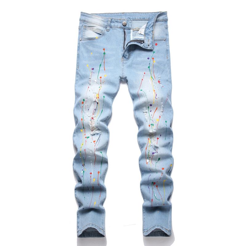 Hellblaue Stretch-Jeanshose für Mutter und Kinder_voghion.com